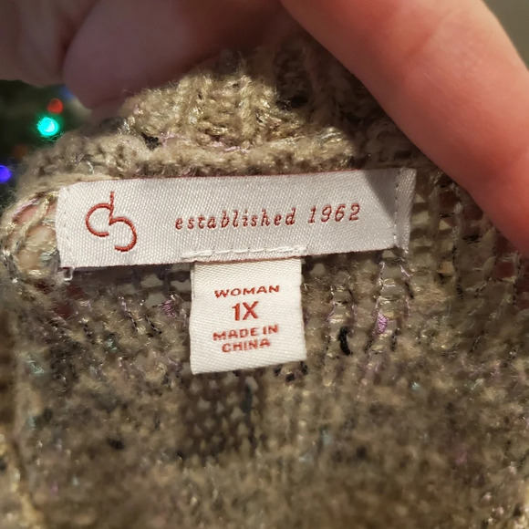 cb Established 1962 Beige Asymmetrical Sequin Knit Crewneck Sweater Size 1X - Picture 2 of 16